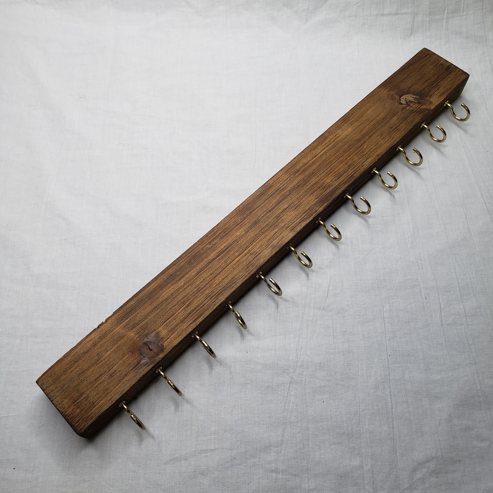Brown Wooden Wall Hook Jewelry Rack  14 Hooks 17 Inches Long